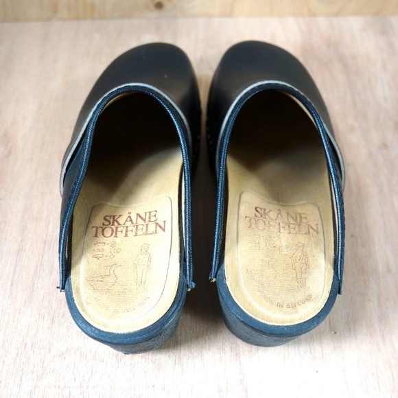 Skane Toffeln Black Leather Clogs Made in Sweden - Picture 5 of 7